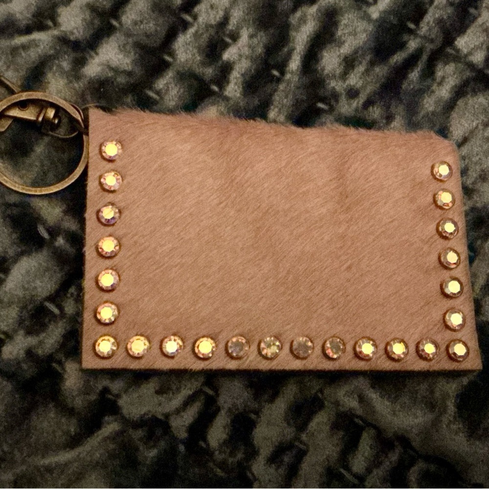 Keep it Gypsy Soft Pink Cow HIde Borealis Studded Card Holder